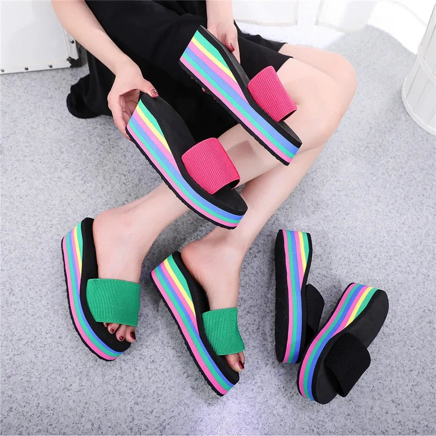 Women Rainbow Thick Soled Sandals