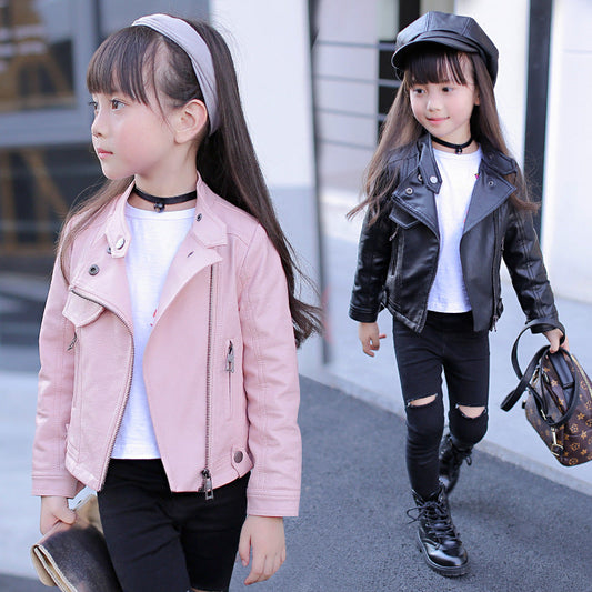 Wholesale Medium and Big Kids PU Cropped Kids Leather Jackets