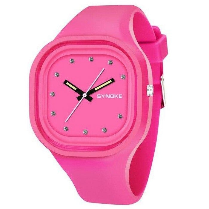 Analog Girl's Watch With Pink Silicone Strap And Removable Case