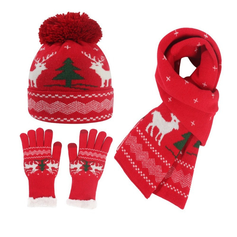 Wholesale Winter Ladies Christmas Knitted Hat Gloves Scarf Set