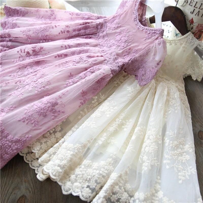 Wholesale Kids Sleeveless Lace Cotton Dress Baby Clothes