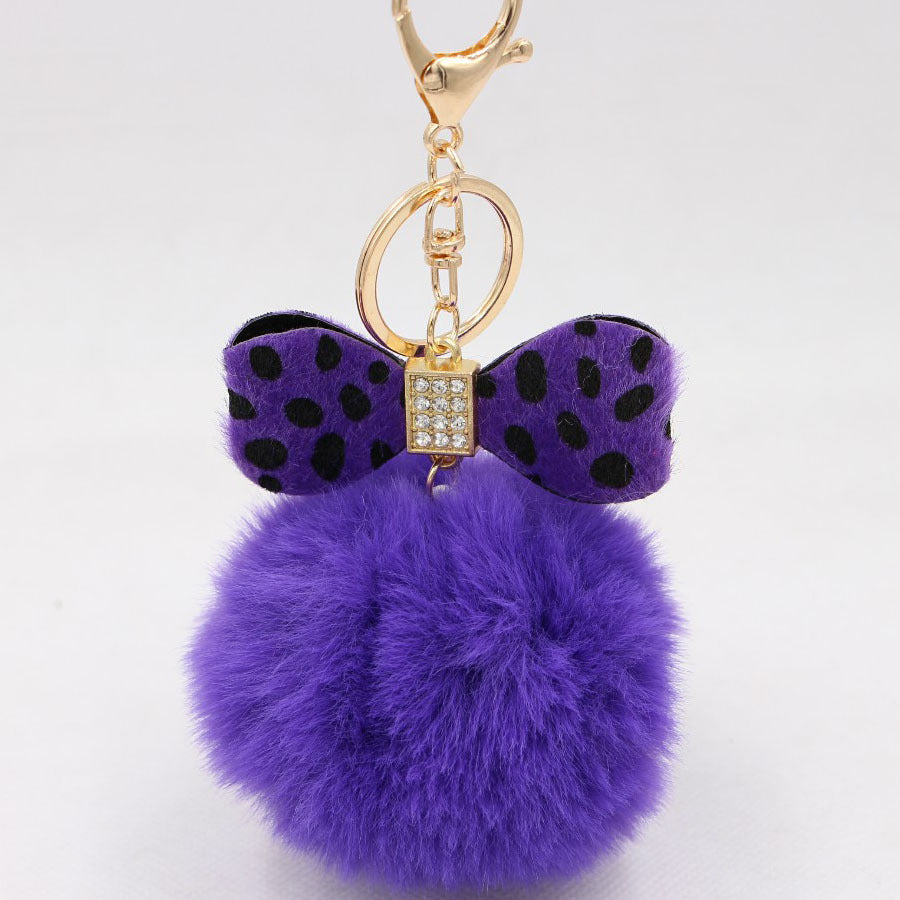 8CM Leopard Print Bow Fur Ball Alloy Keychain