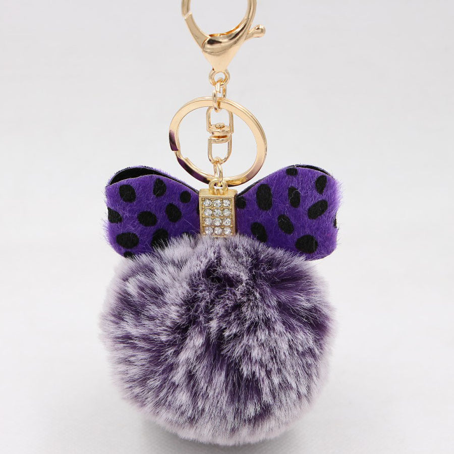 8CM Leopard Print Bow Fur Ball Alloy Keychain