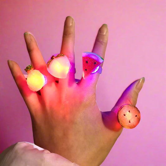 10 Pieces LED Cartoon Fruit Luminous Plastic Ring Toys