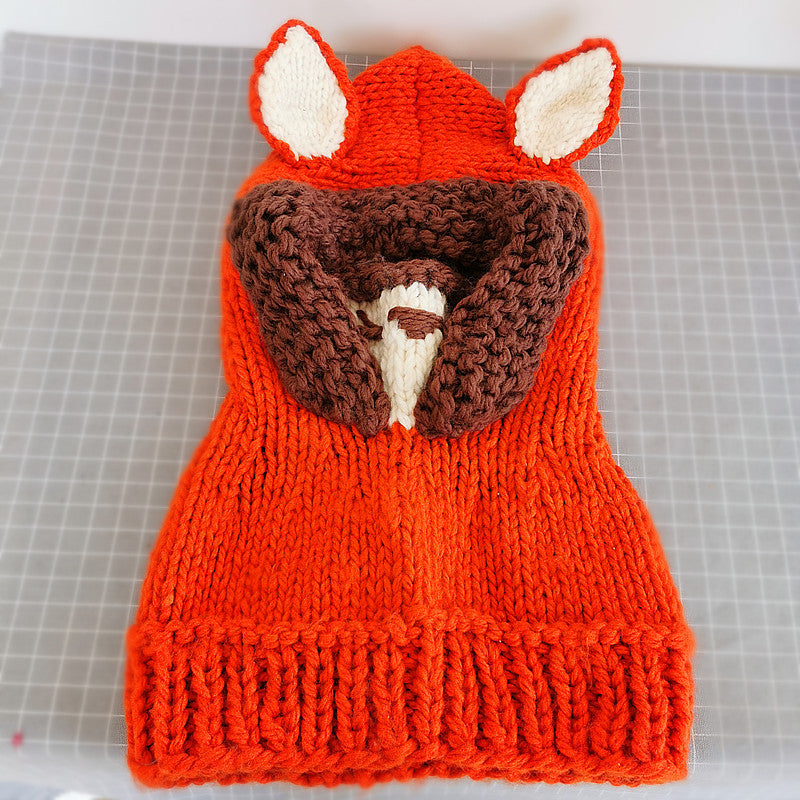 Wholesale Thick Wool Hand-knitted Children's Fox Hat Black Cat Neck Hood