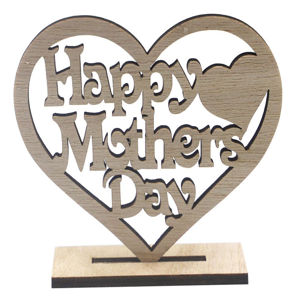 Wooden Mother's Day Heart-shaped Hollow Letter Ornaments