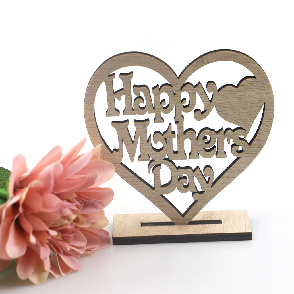 Wooden Mother's Day Heart-shaped Hollow Letter Ornaments