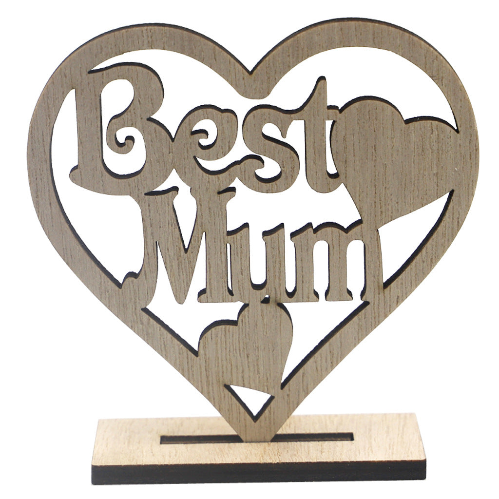 Wooden Mother's Day Heart-shaped Hollow Letter Ornaments