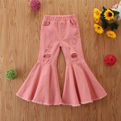 Wholesale Polyester Ripped Bell Bottoms for Kids