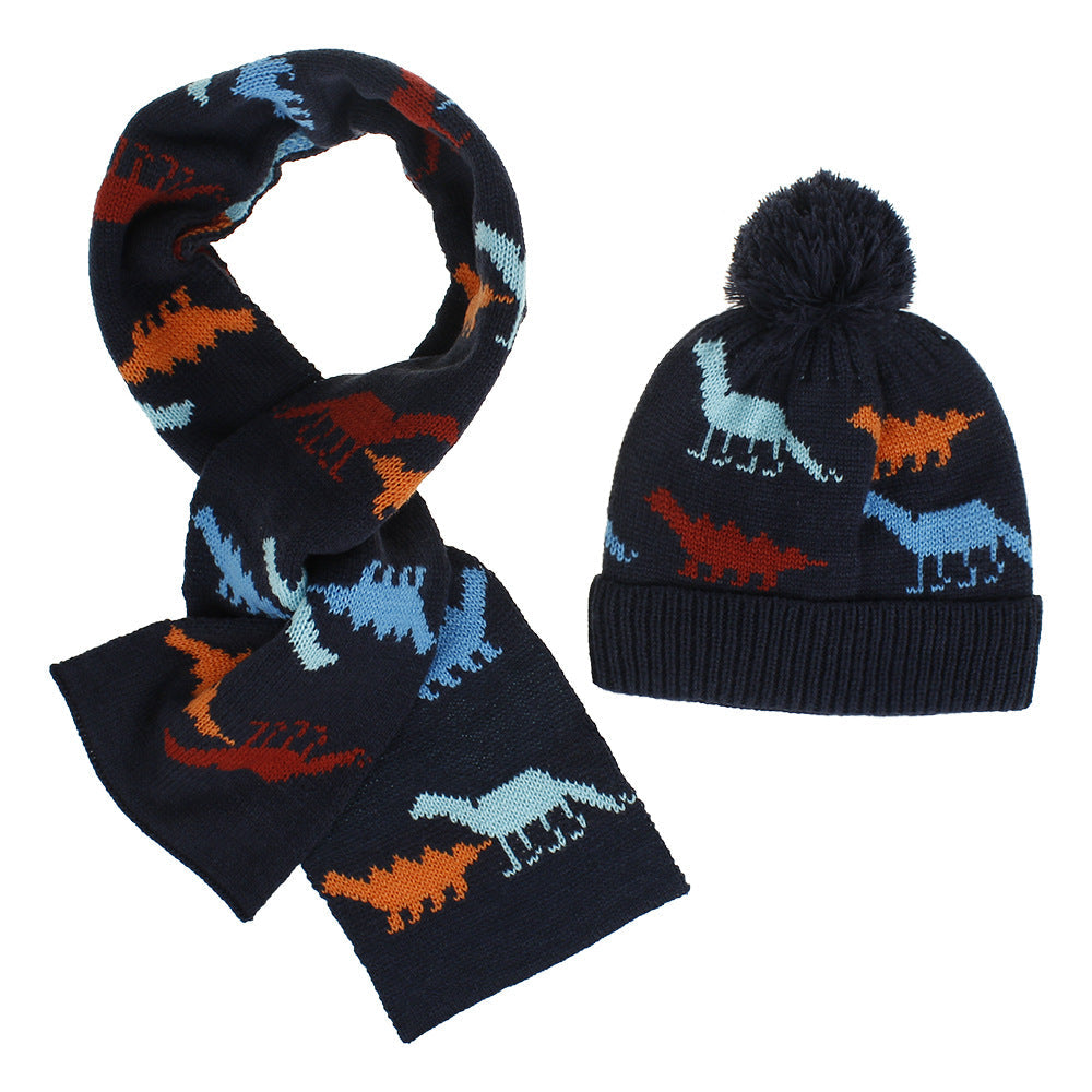 Wholesale Winter Warm Cartoon Jacquard Children's Hat Scarf Set