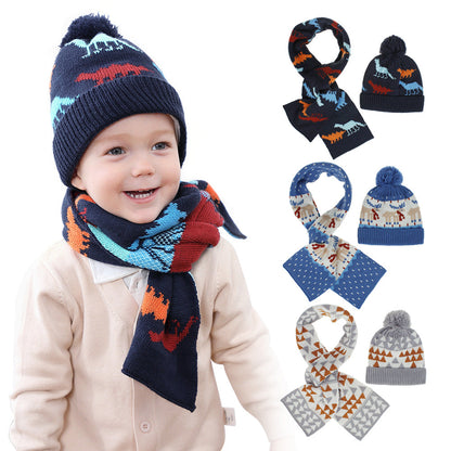 Wholesale Winter Warm Cartoon Jacquard Children's Hat Scarf Set