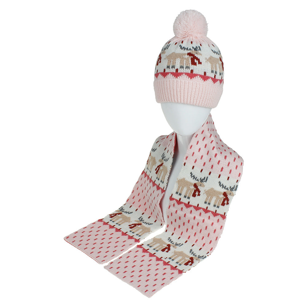 Wholesale Winter Warm Cartoon Jacquard Children's Hat Scarf Set