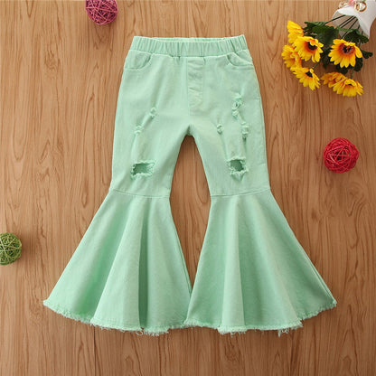 Wholesale Polyester Ripped Bell Bottoms for Kids