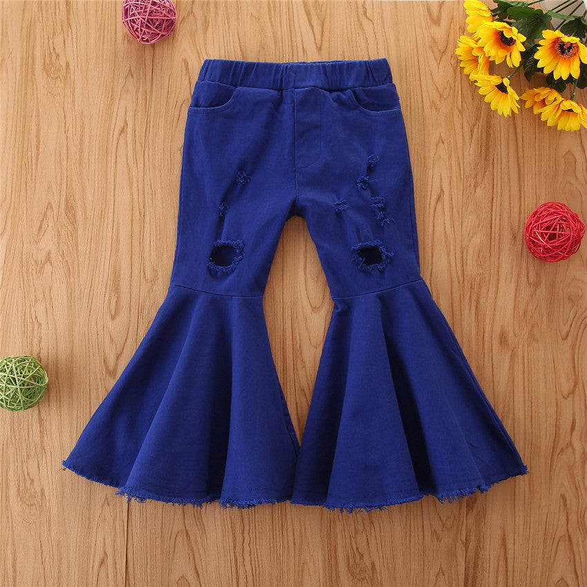 Wholesale Polyester Ripped Bell Bottoms for Kids