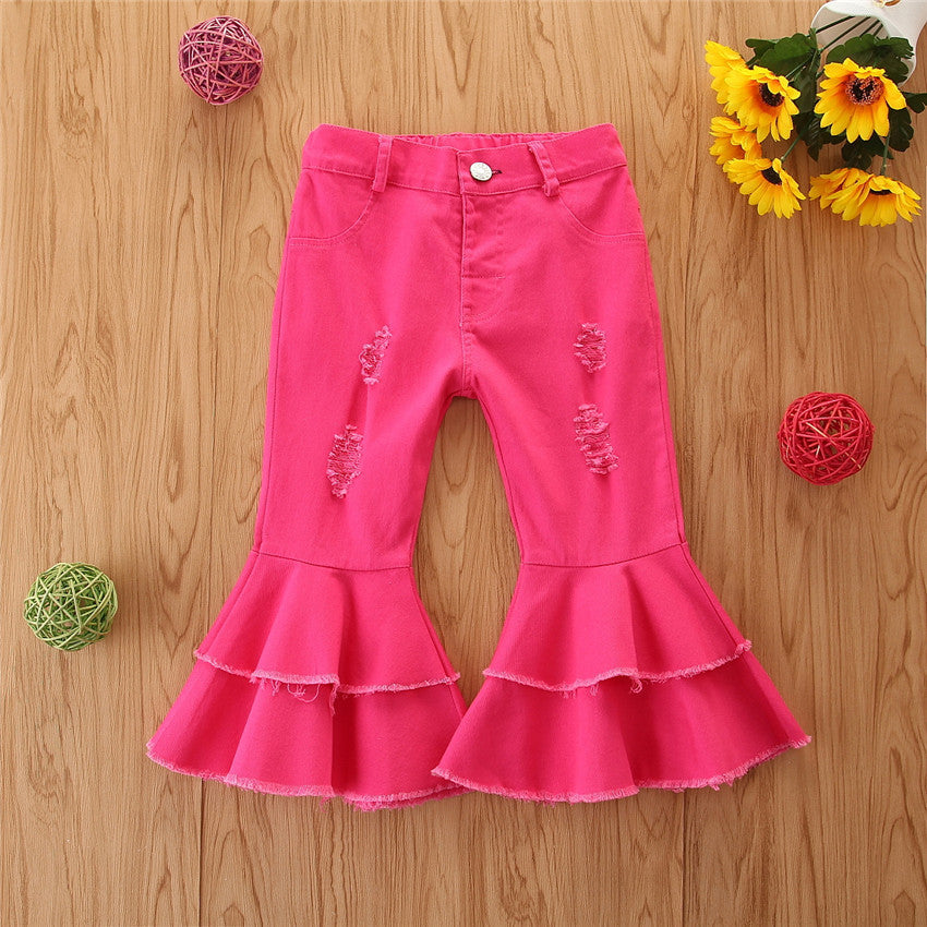 Wholesale Polyester Ripped Bell Bottoms for Kids