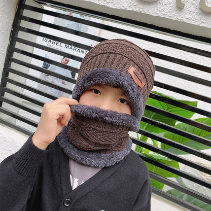 Wholesale winter knitted polyester plus velvet thickened scarf hat set parent-child hat