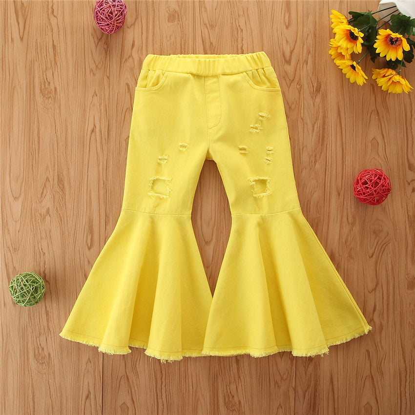 Wholesale Polyester Ripped Bell Bottoms for Kids