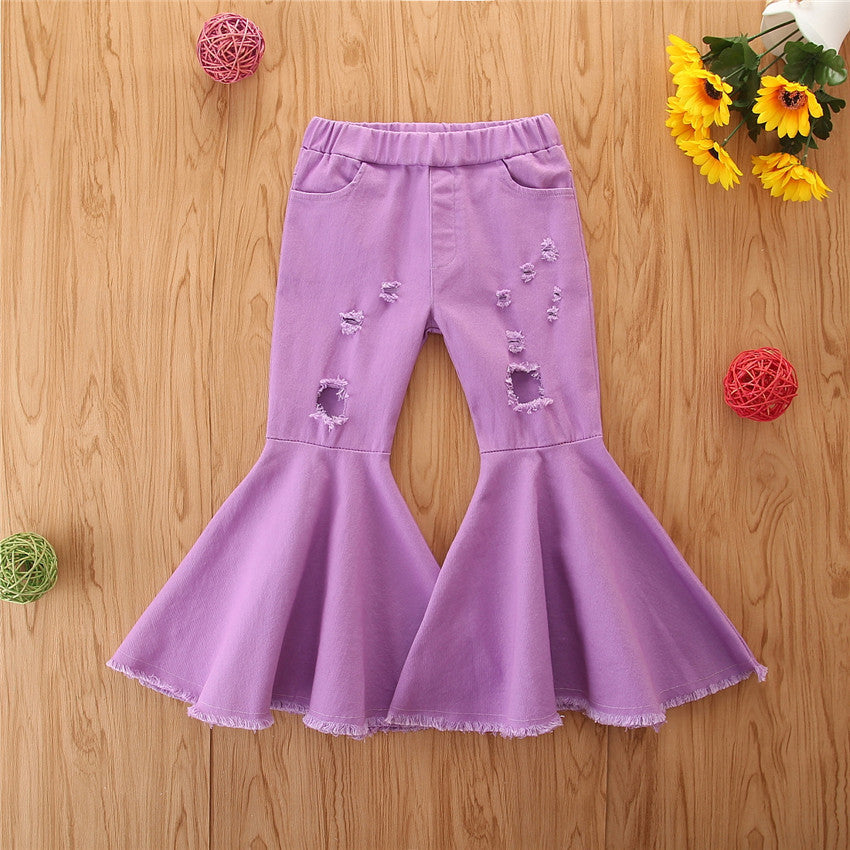 Wholesale Polyester Ripped Bell Bottoms for Kids