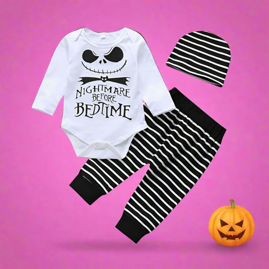 3 Pieces Set Baby Unisex Halloween Letters Print Rompers