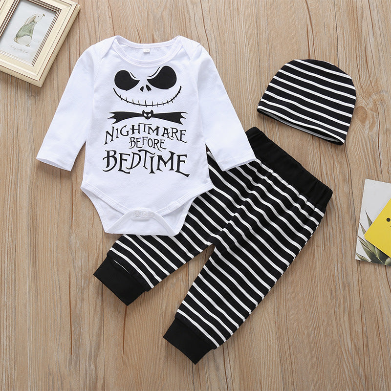 3 Pieces Set Baby Unisex Halloween Letters Print Rompers