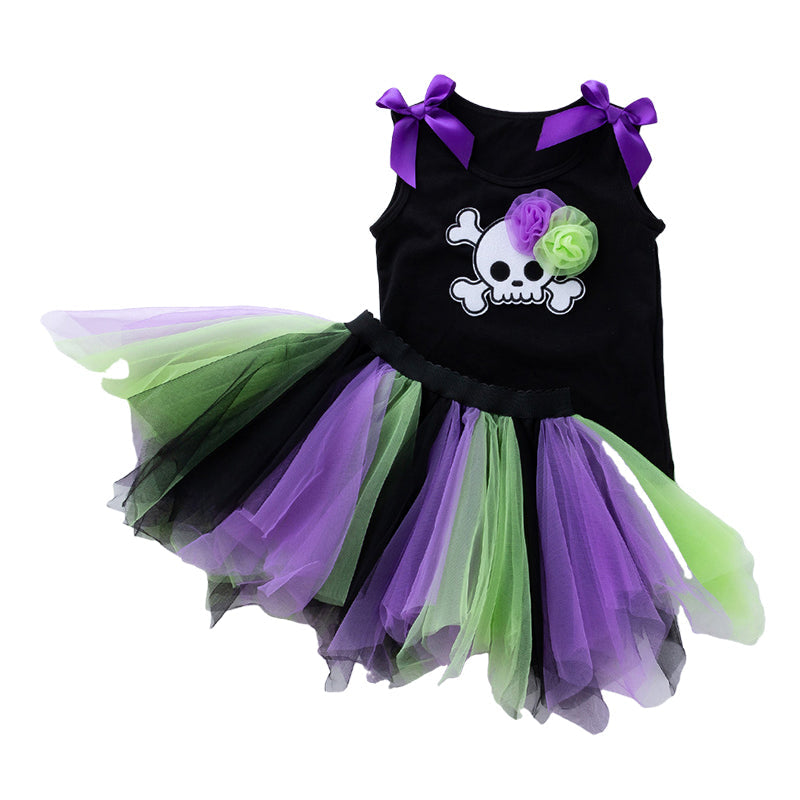 2 Pieces Set Baby Kid Girls Halloween Flower Bow Tank Tops