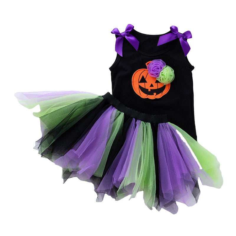 2 Pieces Set Baby Kid Girls Halloween Flower Bow Tank Tops