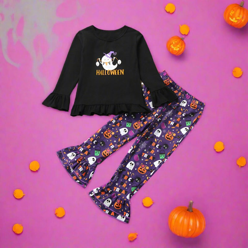 2 Pieces Set Kid Girls Halloween Tops And Cartoon Pants