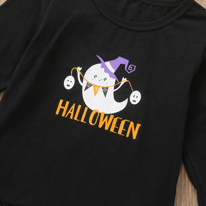 2 Pieces Set Kid Girls Halloween Tops And Cartoon Pants