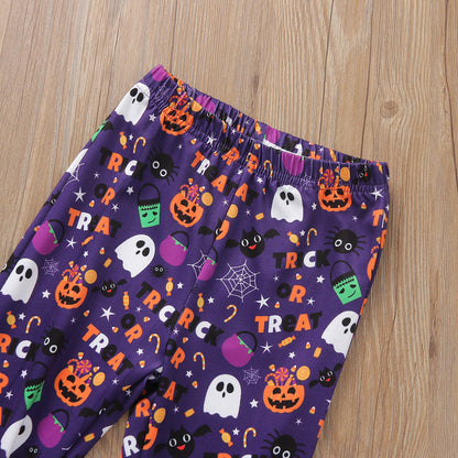 2 Pieces Set Kid Girls Halloween Tops And Cartoon Pants