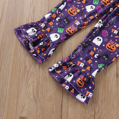 2 Pieces Set Kid Girls Halloween Tops And Cartoon Pants