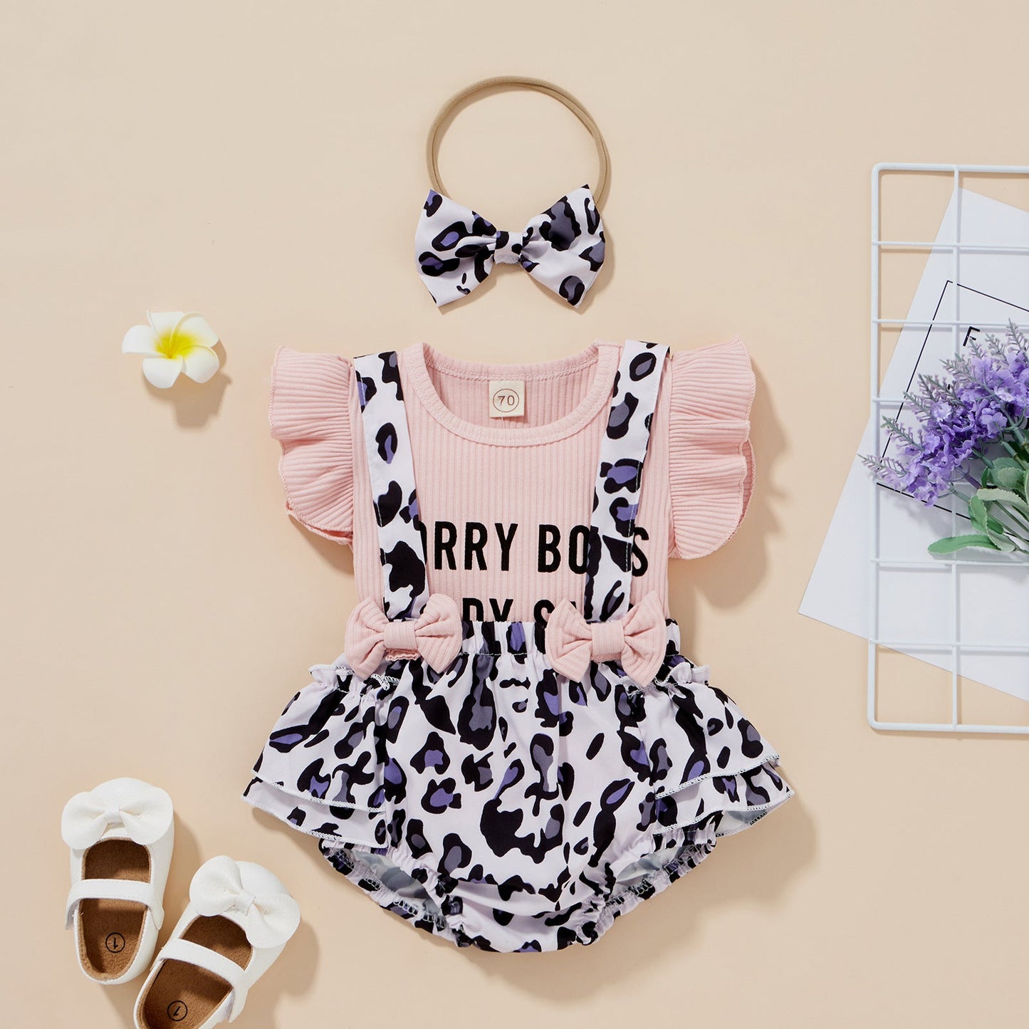 3 Pieces Set Baby Girls Tops Bow Dresses And Headwear