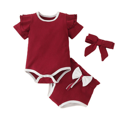 3 Pieces Set Baby Kid Girls And Underwears And Bow Headwear