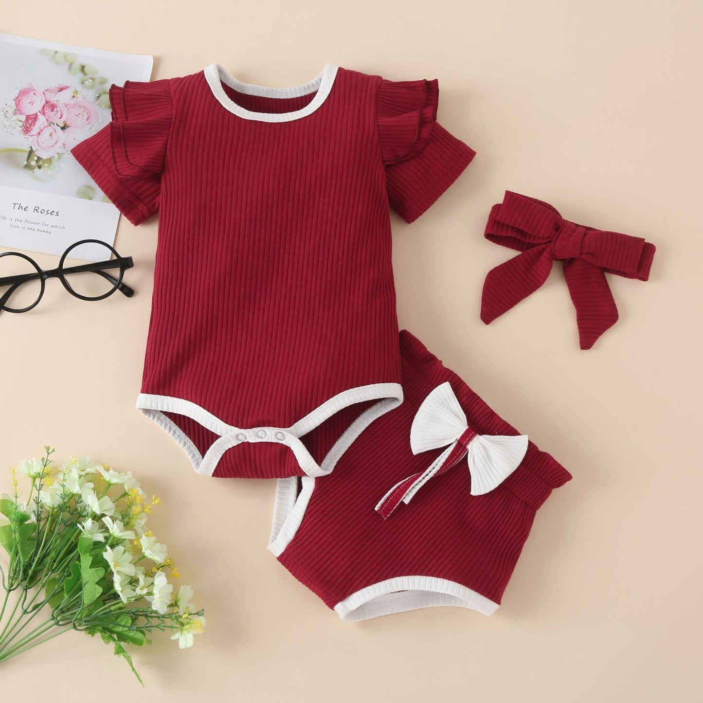 3 Pieces Set Baby Kid Girls And Underwears And Bow Headwear