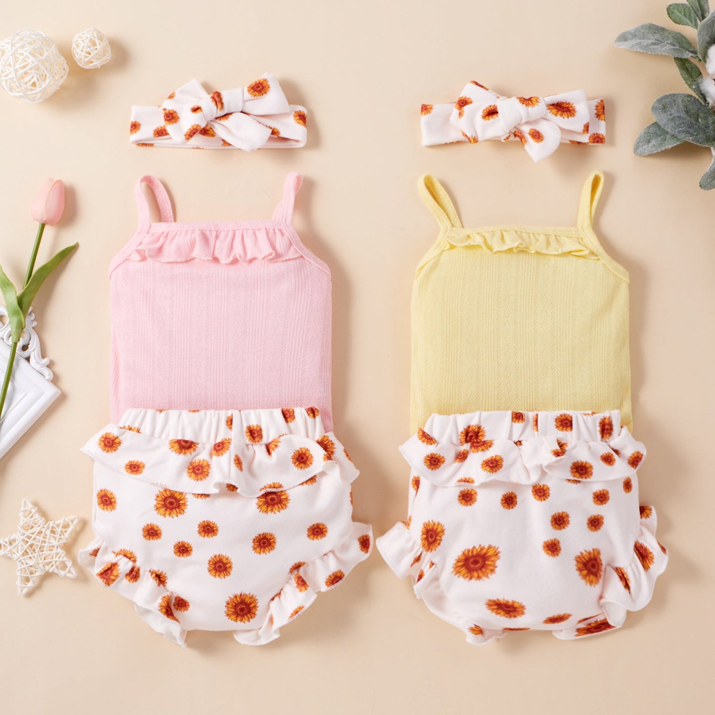 3 Pieces Set Baby Girls Shorts And Bow Headwear