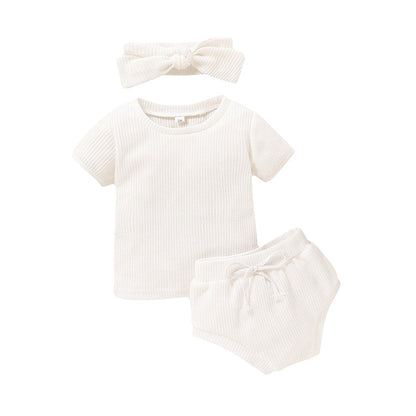 3 Pieces Set Baby Kid Tops Shorts And Headwear