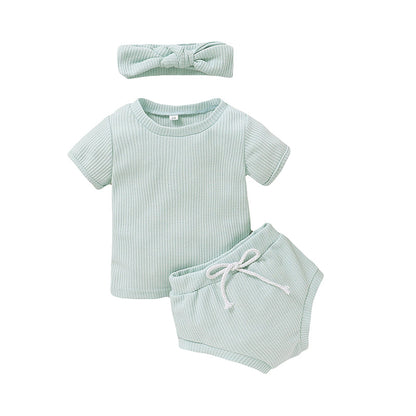 3 Pieces Set Baby Kid Tops Shorts And Headwear