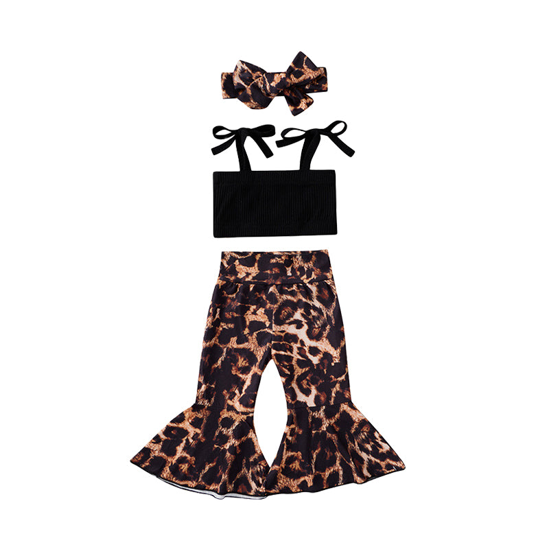 3 Pieces Set Baby Girls Tops Leopard Pants And Bow Headwear