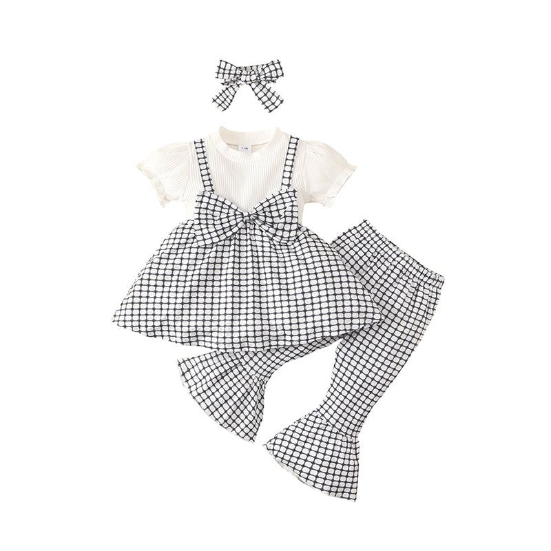 3 Pieces Set Baby Kid Girls Bow Tops Pants And Headwear