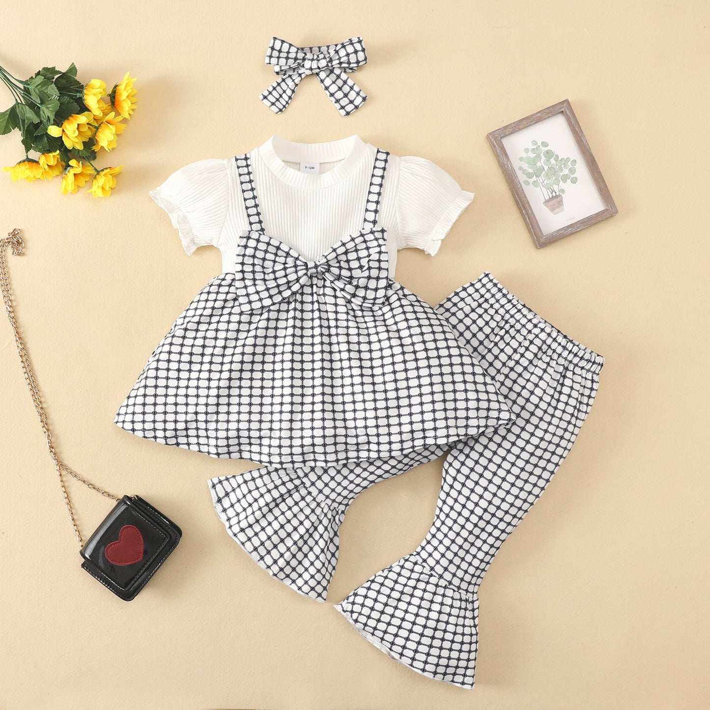 3 Pieces Set Baby Kid Girls Bow Tops Pants And Headwear