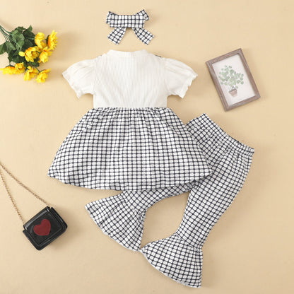 3 Pieces Set Baby Kid Girls Bow Tops Pants And Headwear