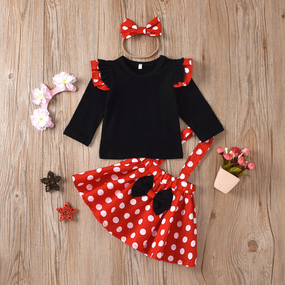 3 Pieces Set Baby Kid Girls Tops Dresses And Bow Headwear