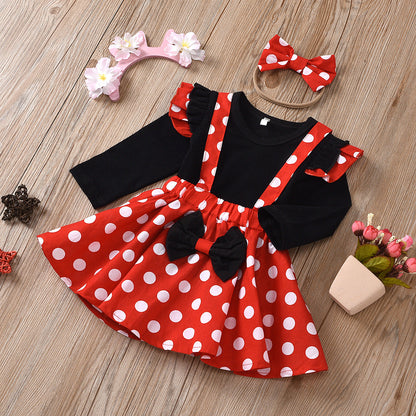 3 Pieces Set Baby Kid Girls Tops Dresses And Bow Headwear