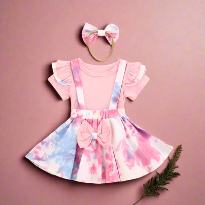 3 Pieces Set Baby Kid Girls Tops And Bow Skirts And Headwear