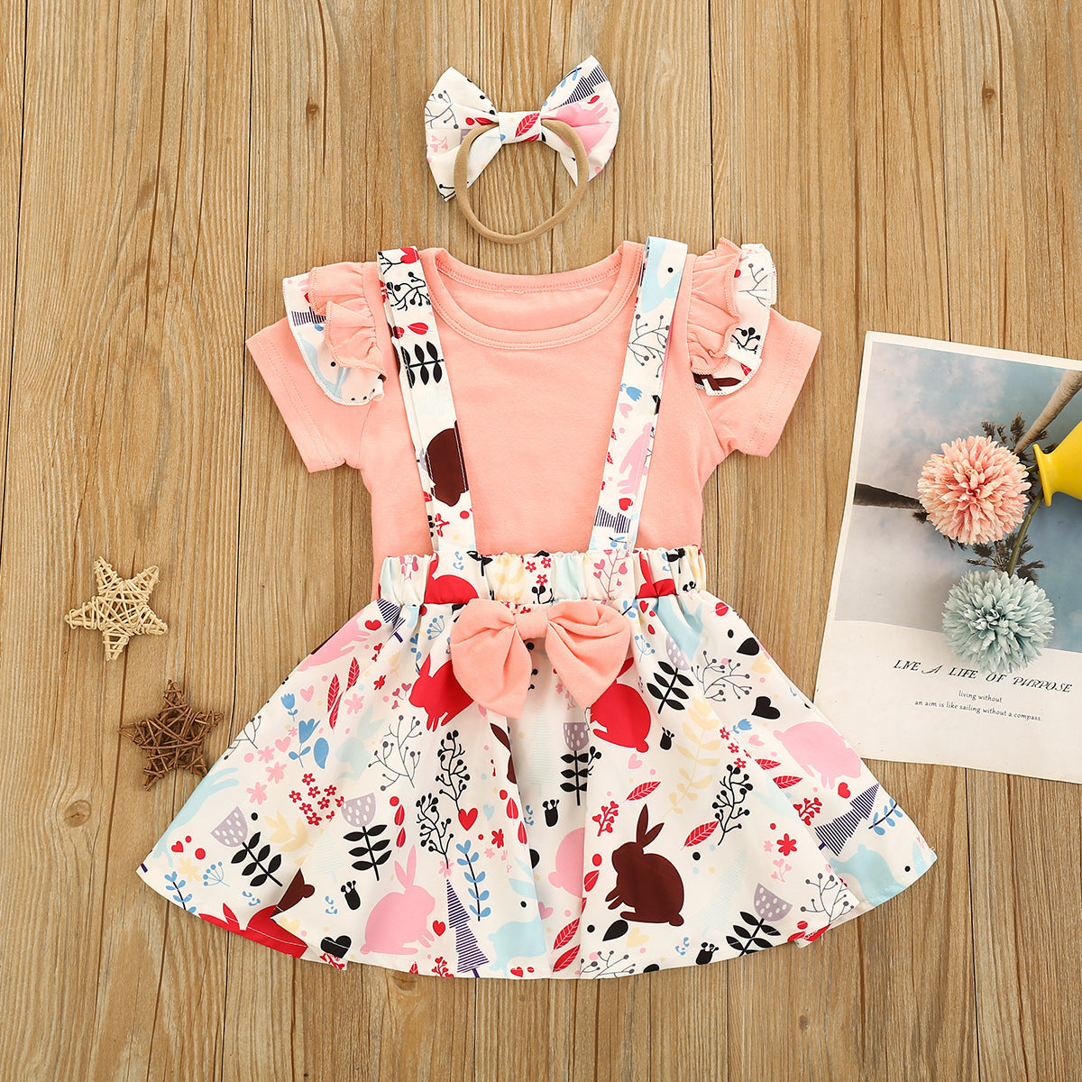 3 Pieces Set Baby Kid Girls Tops And Bow Skirts And Headwear