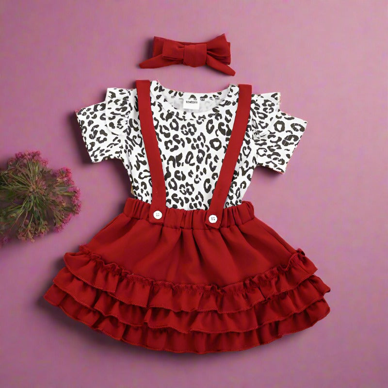 3 Pieces Set Baby Girls And Skirts And Bow Headwear