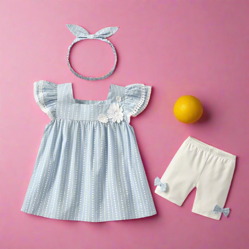 3 Pieces Set Baby Kid Girls Tops Shorts And Headwear