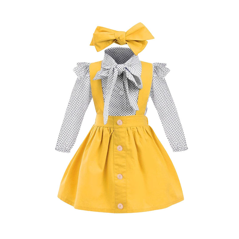 3 Pieces Set Baby Kid Girls Tops Skirts And Bow Headwear