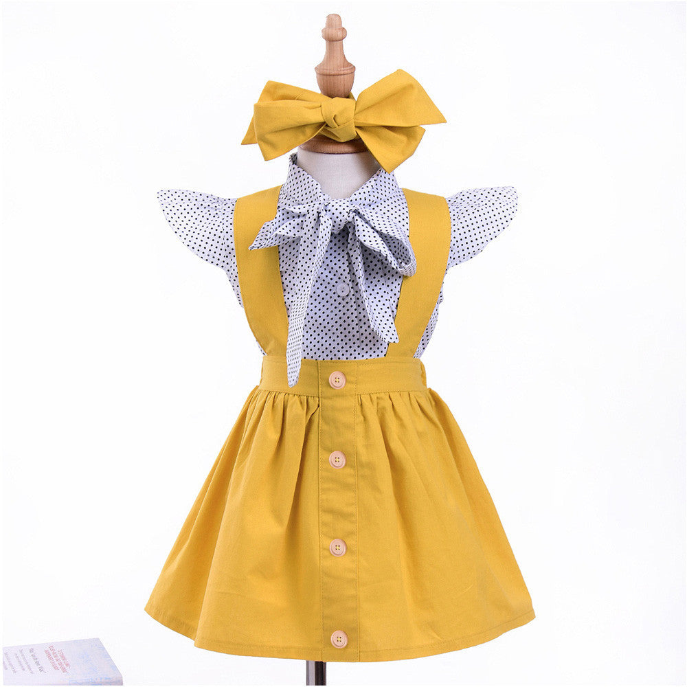 3 Pieces Set Baby Kid Girls Tops Skirts And Bow Headwear