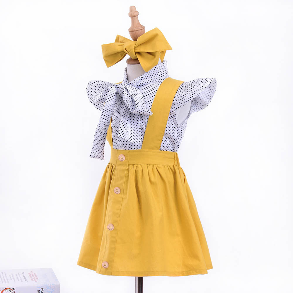 3 Pieces Set Baby Kid Girls Tops Skirts And Bow Headwear