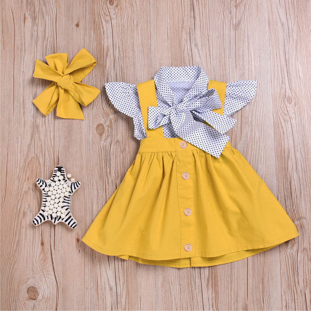 3 Pieces Set Baby Kid Girls Tops Skirts And Bow Headwear